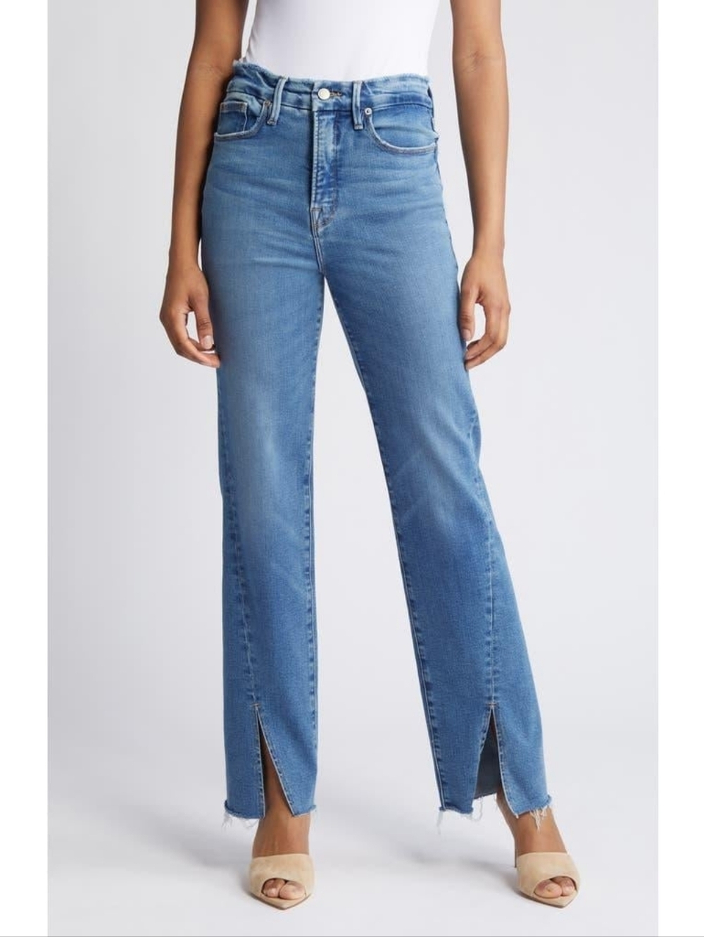 Good American Good Boy Twisted Slit Jeans 8/29 High Rise Straight 8/29